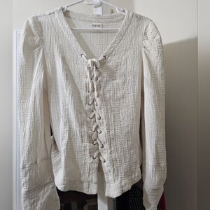 Cream Lace-Up Blouse